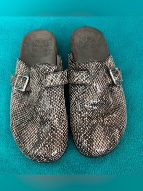 Vionic Snakeskin Print Slip-On Clogs with Buckle